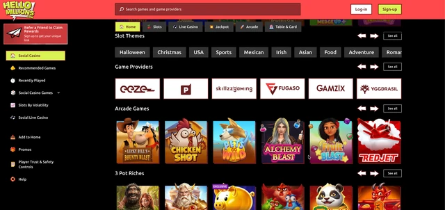 Hello Millions slot themes, game providers and arcade games such as Chicken Shot and RedJet