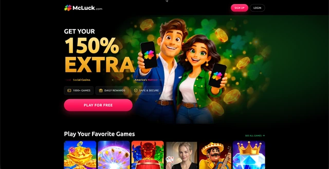 McLuck homepage with its welcome offer and game lobby