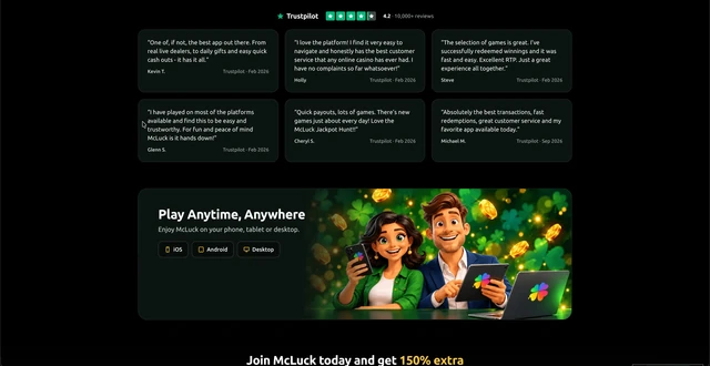 Trustpilot reviews shown on McLuck and its iOS, Android and desktop versions